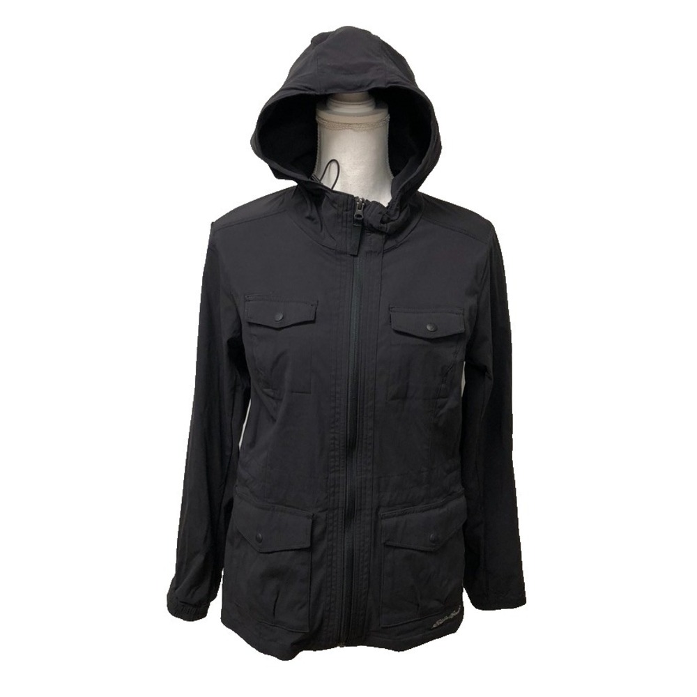 Eddie Bauer Travex Lightweight Jacket Womens Small Petite Black Hooded Hiking